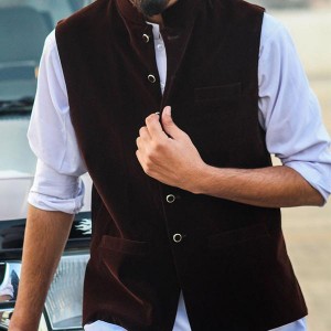 Kamaal Khan Dark Brown Waistcoat For Men - KK-36